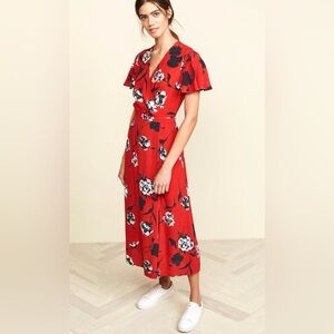 Yumi Kim Floral Tango Red Harper Dress Wrap Midi/Maxi Dress Floral Print, L